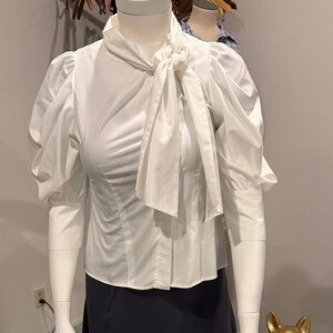 SNIDEL White Puff-Sleeve Tie-Neck Blouse - size 2